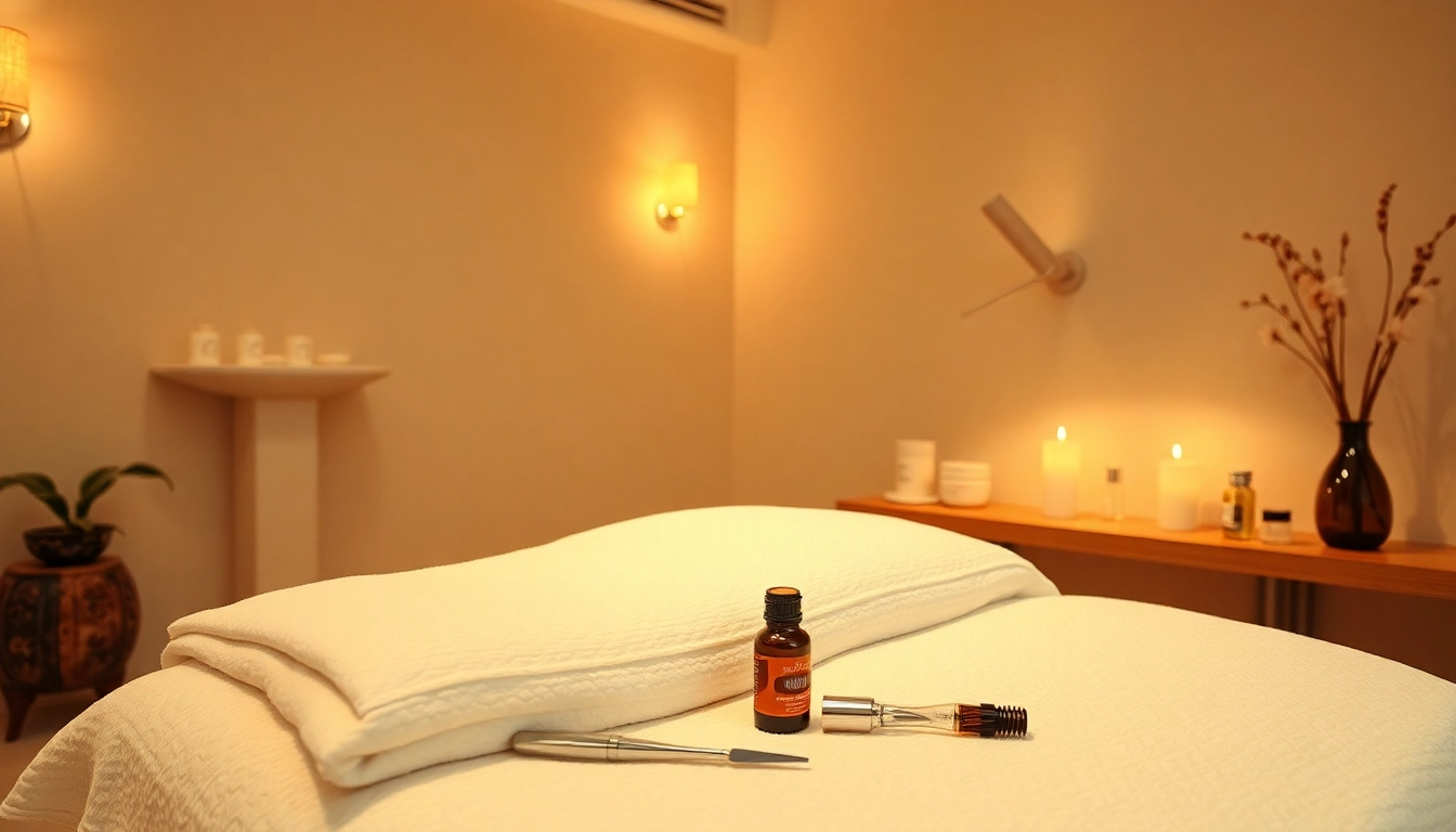 Skin tightening procedure showcasing a serene spa environment with treatment tools and calming elements.