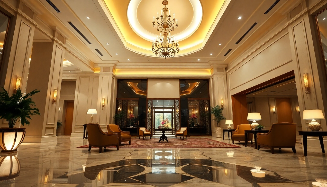 Experience exceptional hotel management in a stunning hotel lobby with luxurious decor.