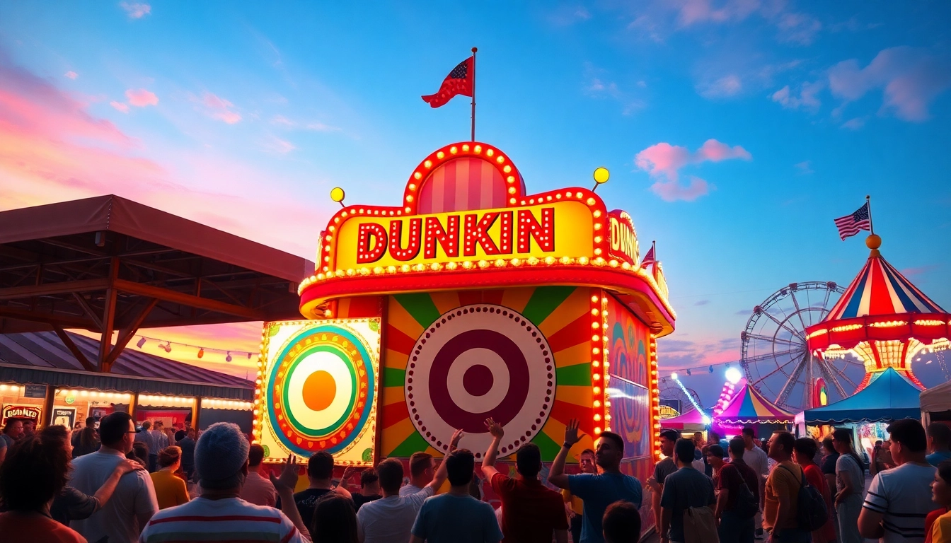 Dunking Booth filled with colorful excitement as participants aim to make a splash in a fun carnival setting.