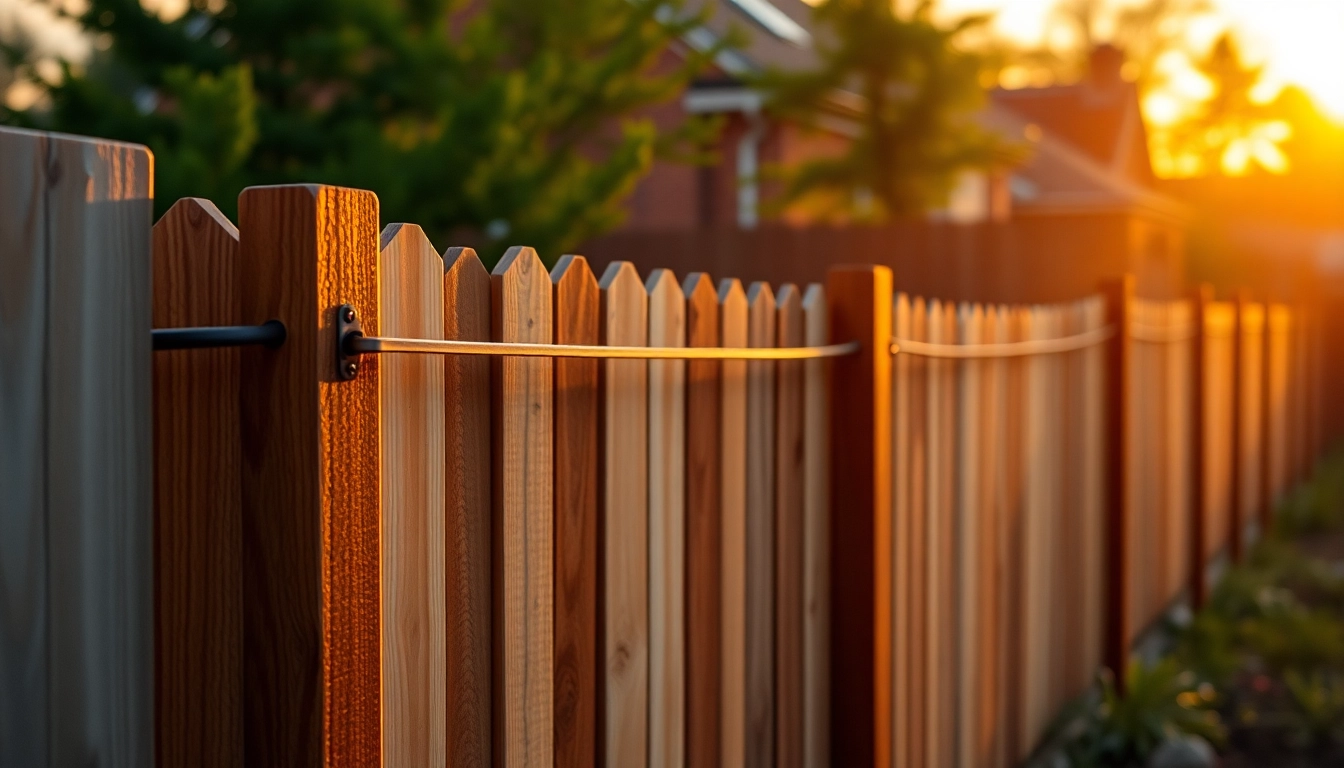 Enhance your property with fencing companies Manchester showcasing quality wooden and metal fences during golden hour.