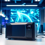 Showcasing TPower power supplies in a modern tech environment with advanced design features.
