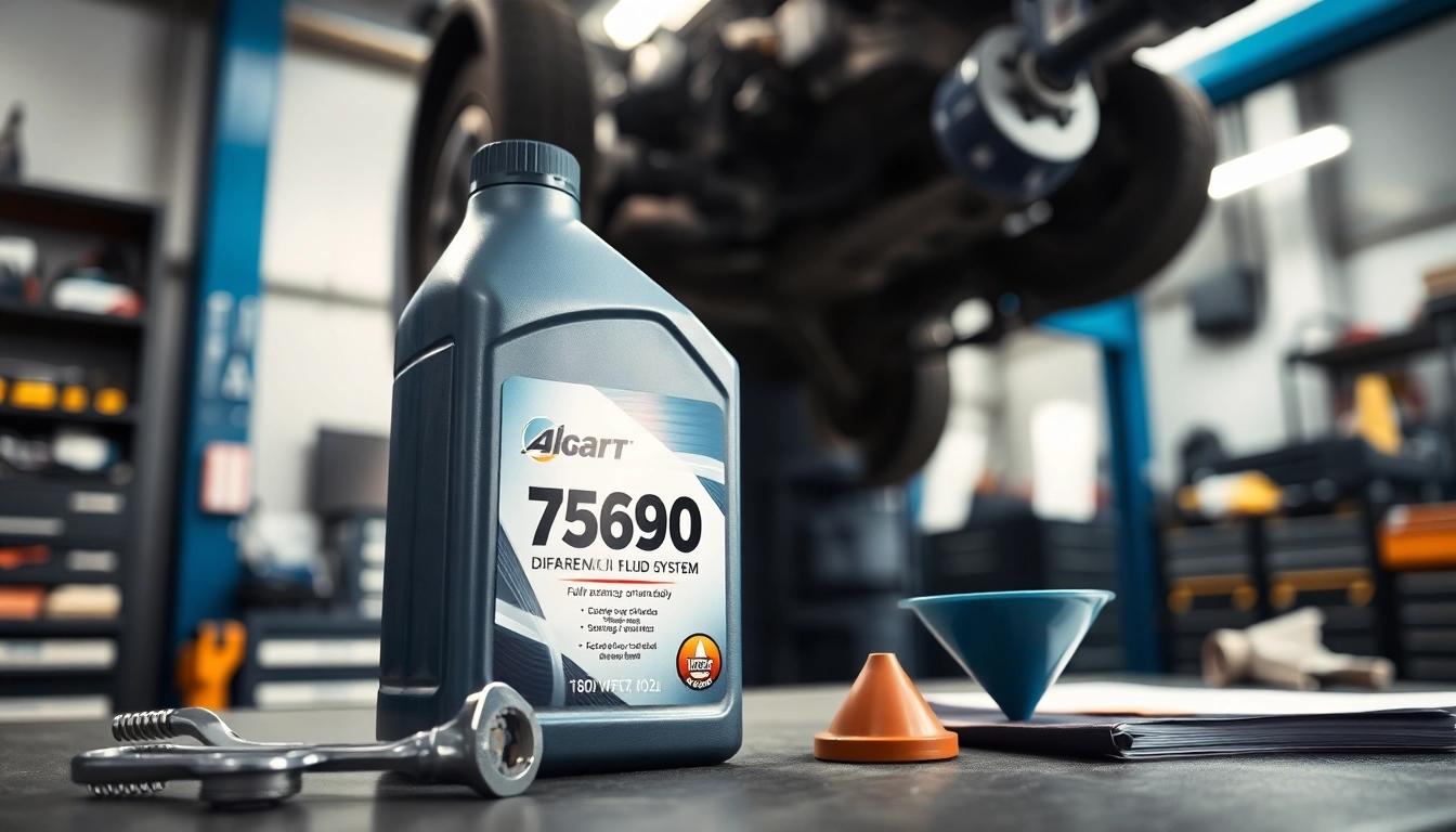 Mechanic showcasing 75w90 gear oil fully synthetic in a clean workshop environment.