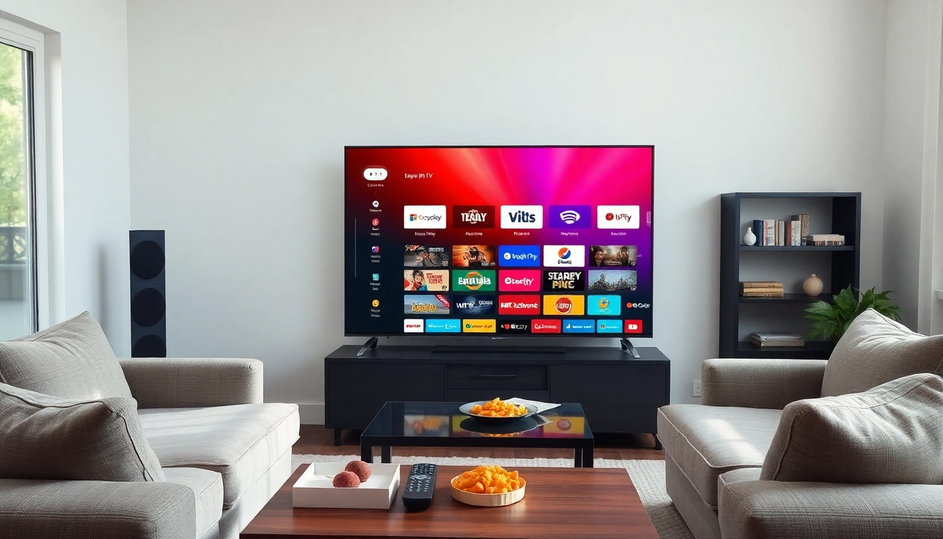 Engage with IPTV Subscription USA showcasing a modern smart TV in a cozy living room.