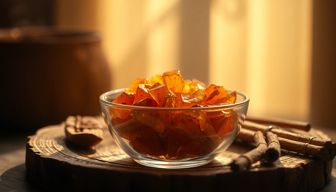 Experience the allure of Benjoin resin highlighted in an elegant setting with warm, earthy tones.