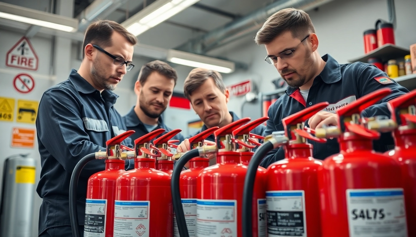 Expert fire extinguisher servicing Birmingham being performed by trained technicians.