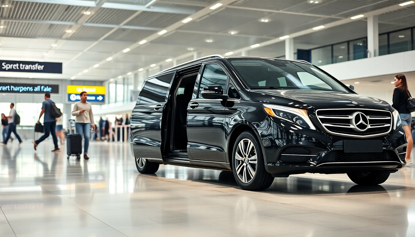 Airport transfers services with a professional chauffeur welcoming travelers at an airport.