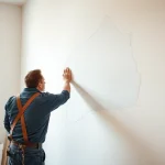 Skilled contractor performing drywall repair in Madison WI, showcasing smooth patching techniques.