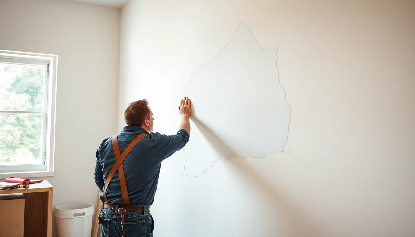 Skilled contractor performing drywall repair in Madison WI, showcasing smooth patching techniques.