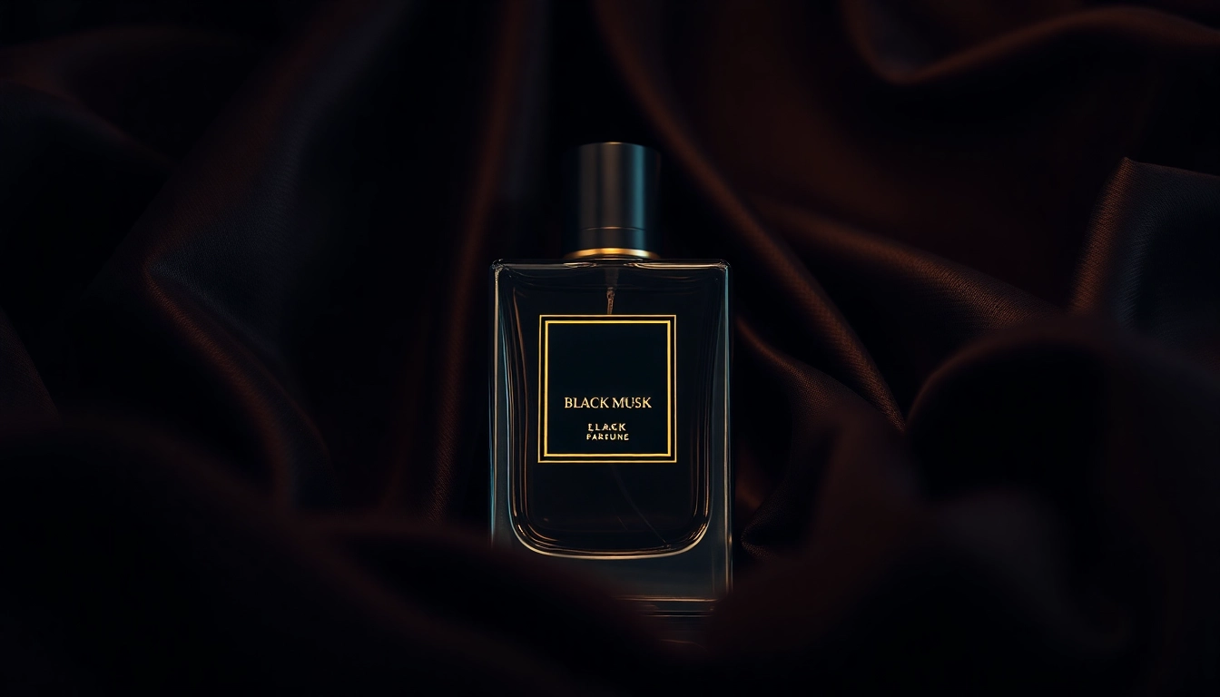 Découvrez la fragrance envoûtante du Black musk dans une bouteille élégante entourée de soie.