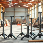 Showcase durable pipe stands supporting pipes securely in a bright workshop setting.