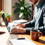 Earn a buy distance learning masters degree from a focused student in a cozy study.