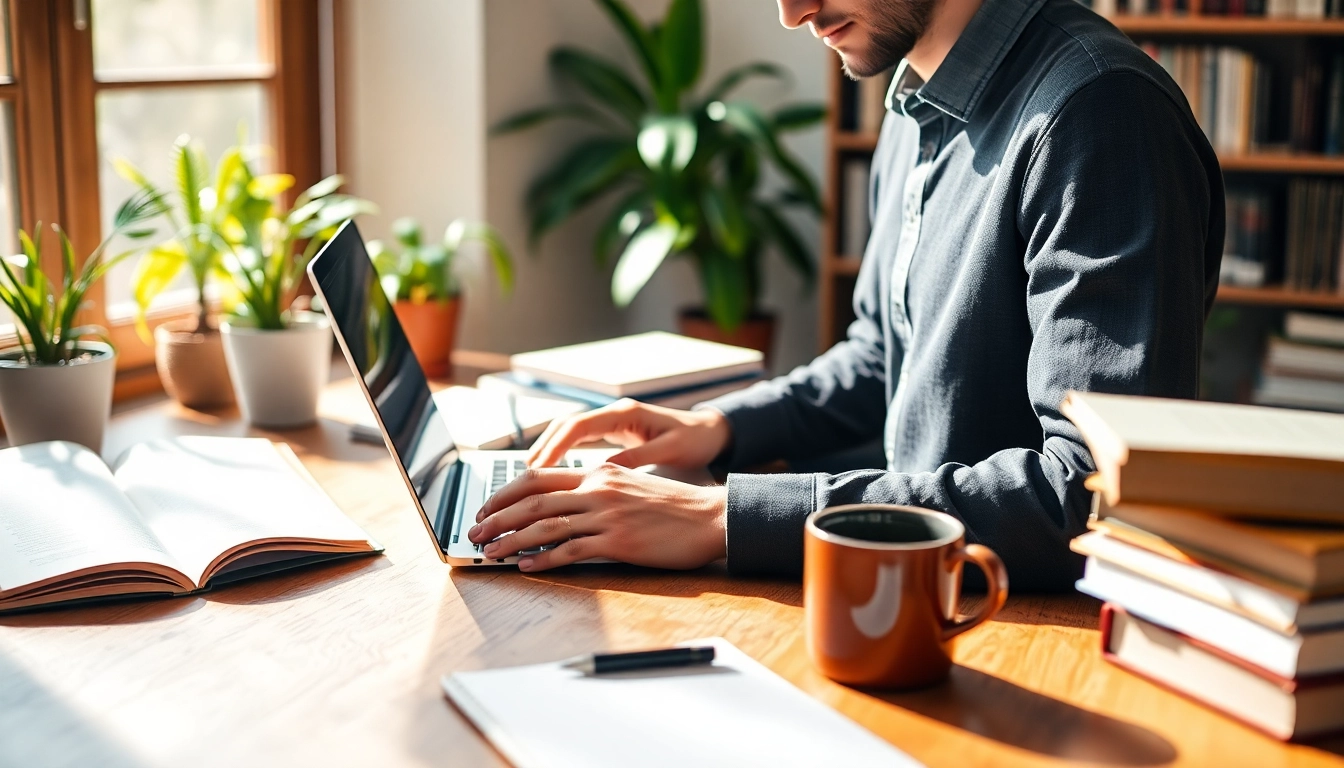 Earn a buy distance learning masters degree from a focused student in a cozy study.