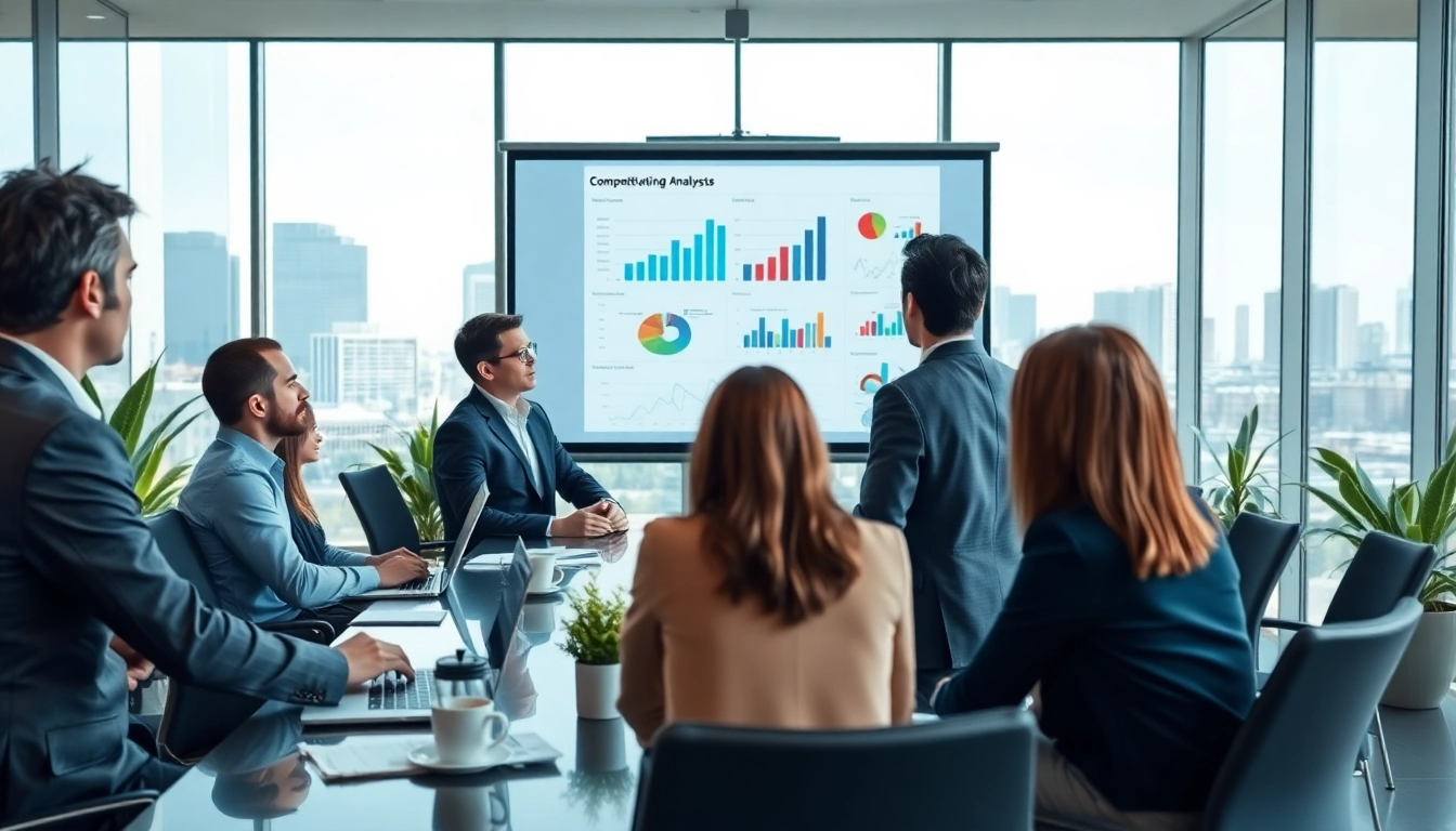 Engaging scene of a team conducting a Competitor pricing analysis in a modern office setting.