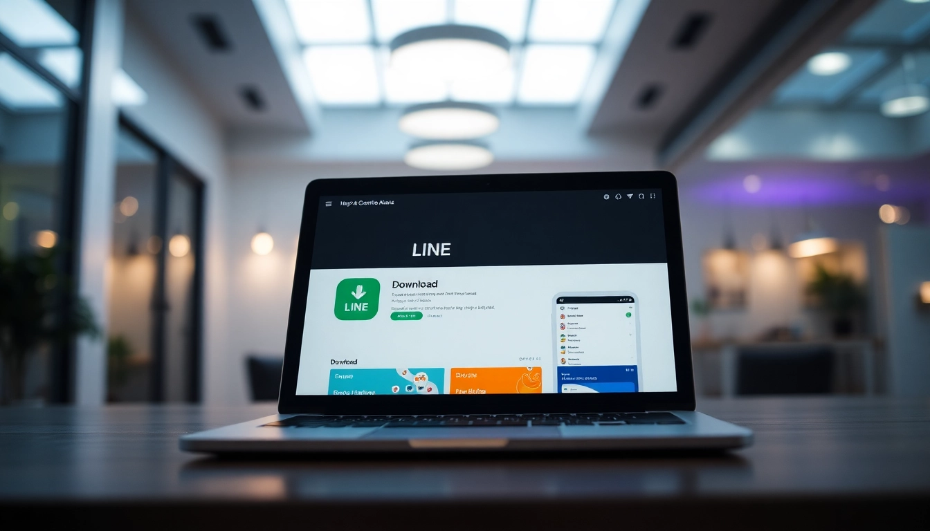 View a laptop screen showcasing the line電腦版下載 feature of the LINE app interface for easy downloading.