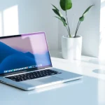Download line电脑版下载 on a laptop in a modern workspace.