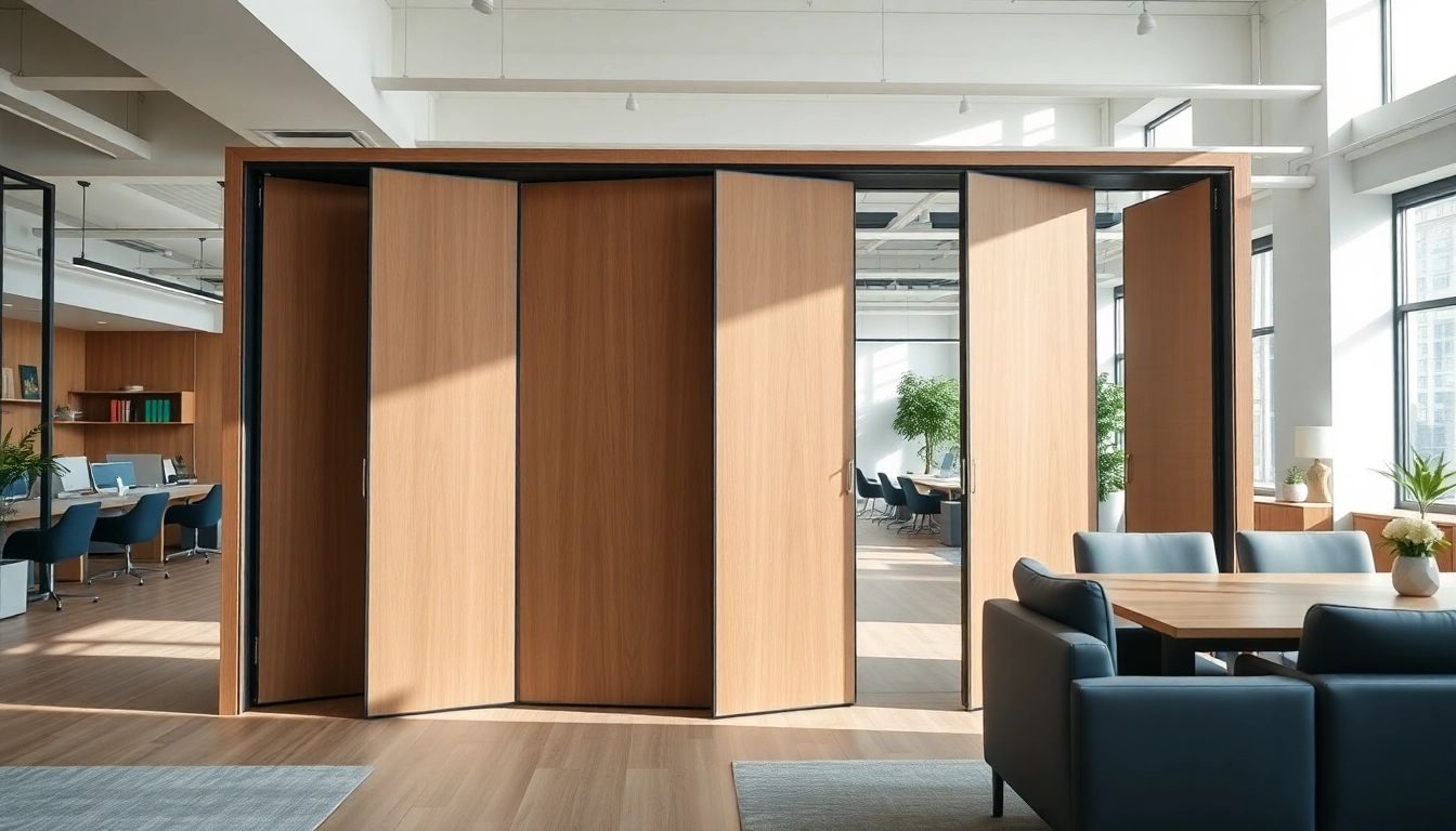 Showcasing a versatile Folding Partition Wall in a minimalist office setting, enhancing space utilization.
