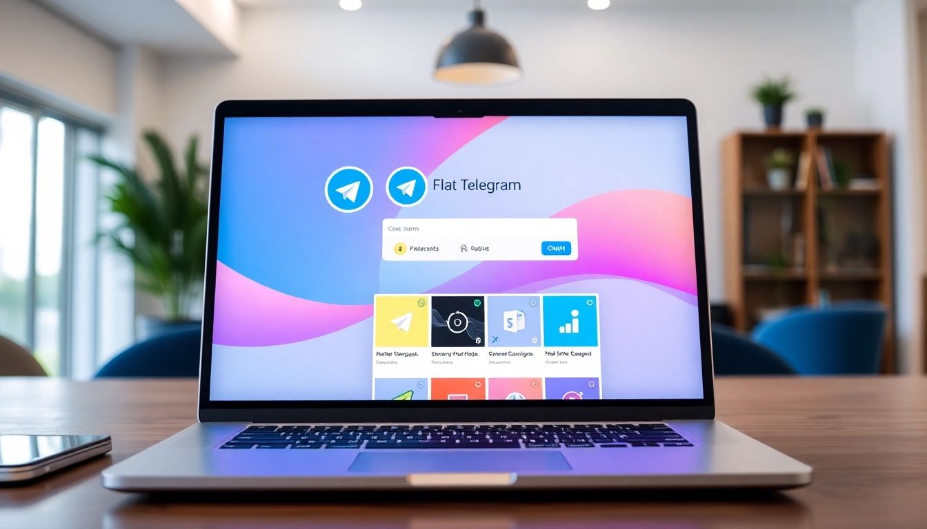 Install telegram下载电脑版 on a laptop showcasing its user-friendly interface in a modern workspace.