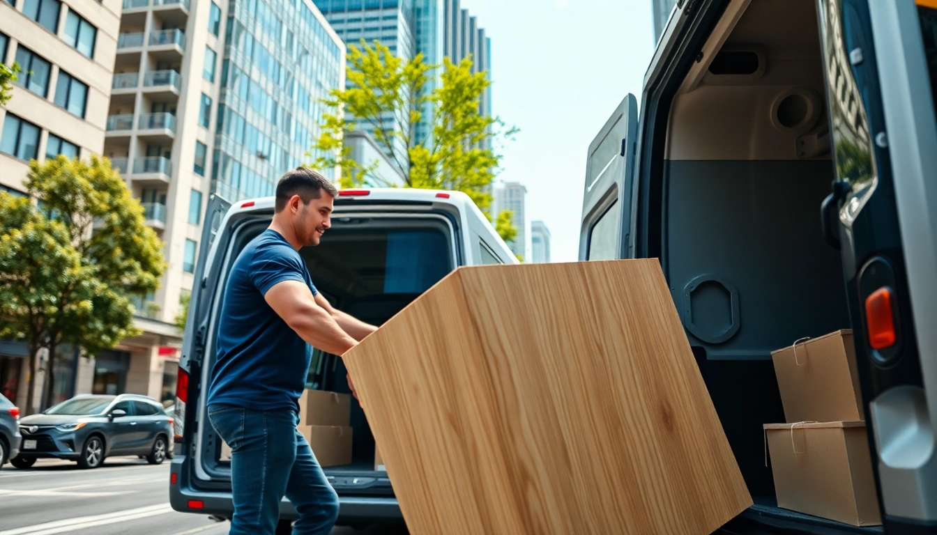 Skilled mover executing man and van moving service, ensuring furniture safety and efficiency.