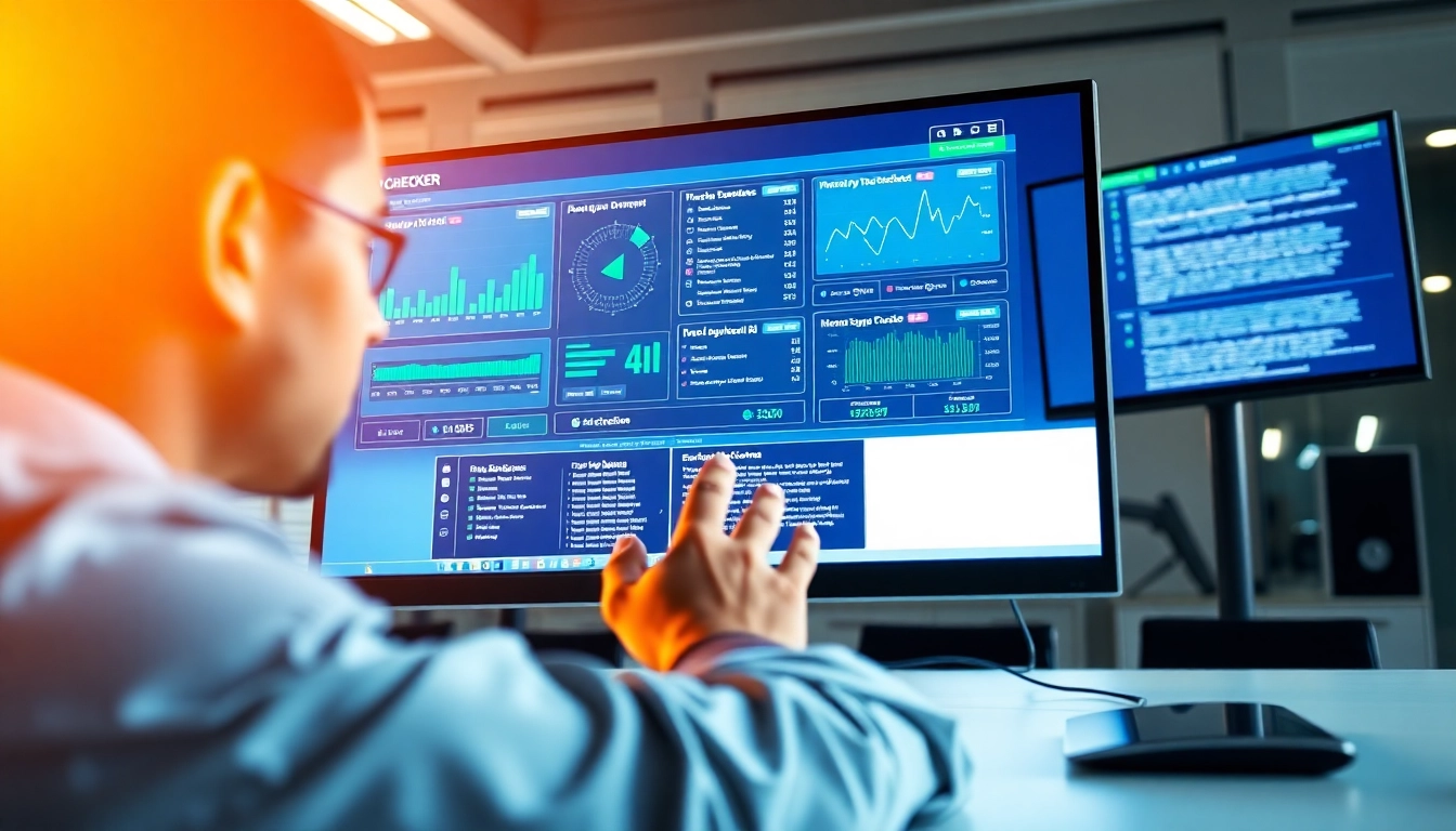 Analyze text with an advanced ai checker tool in a modern tech office.