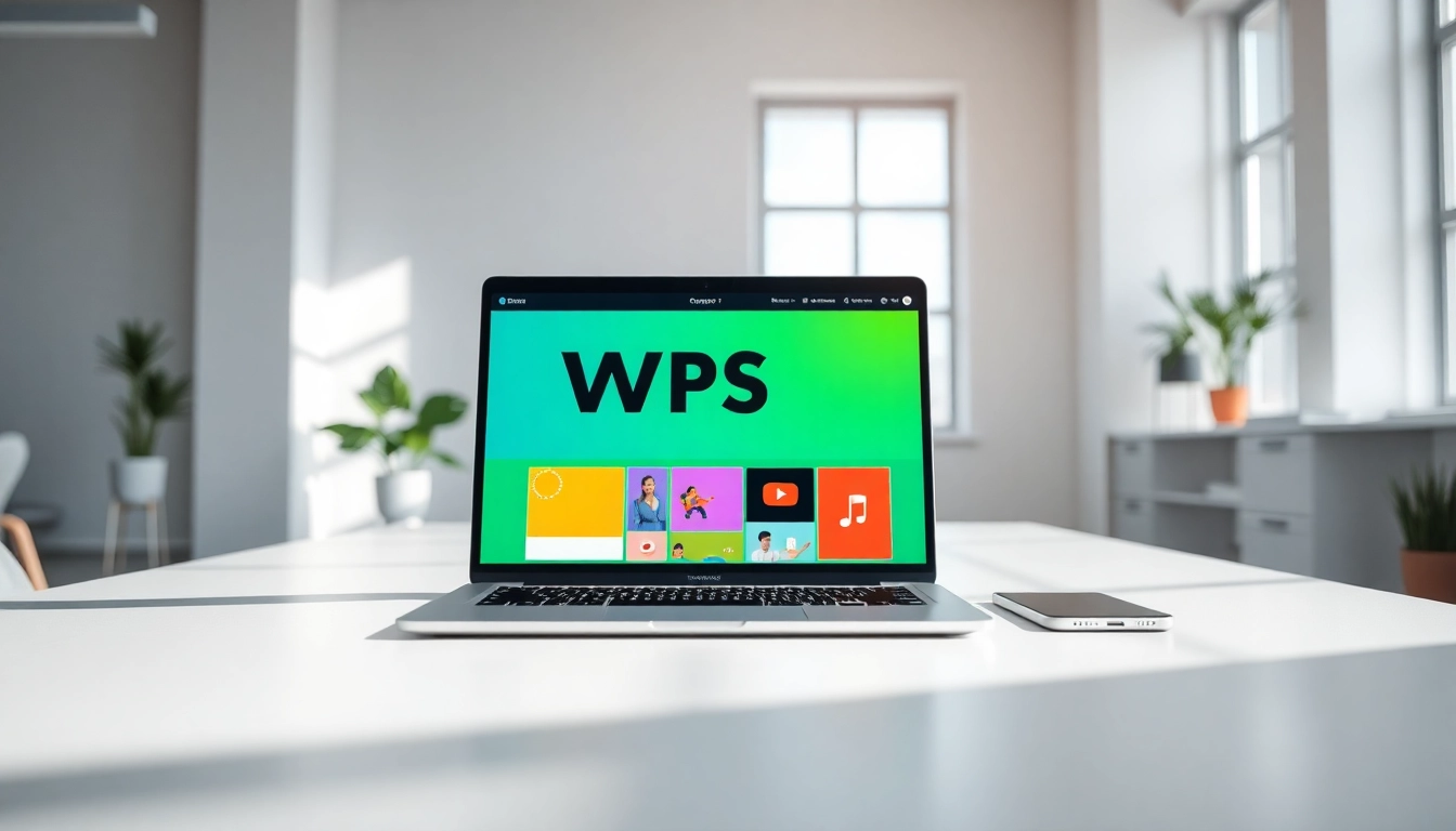 Engage with wps software on a sleek laptop in a bright office environment.