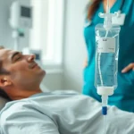 NAD IV therapy near me in a serene clinic with a patient receiving treatment.