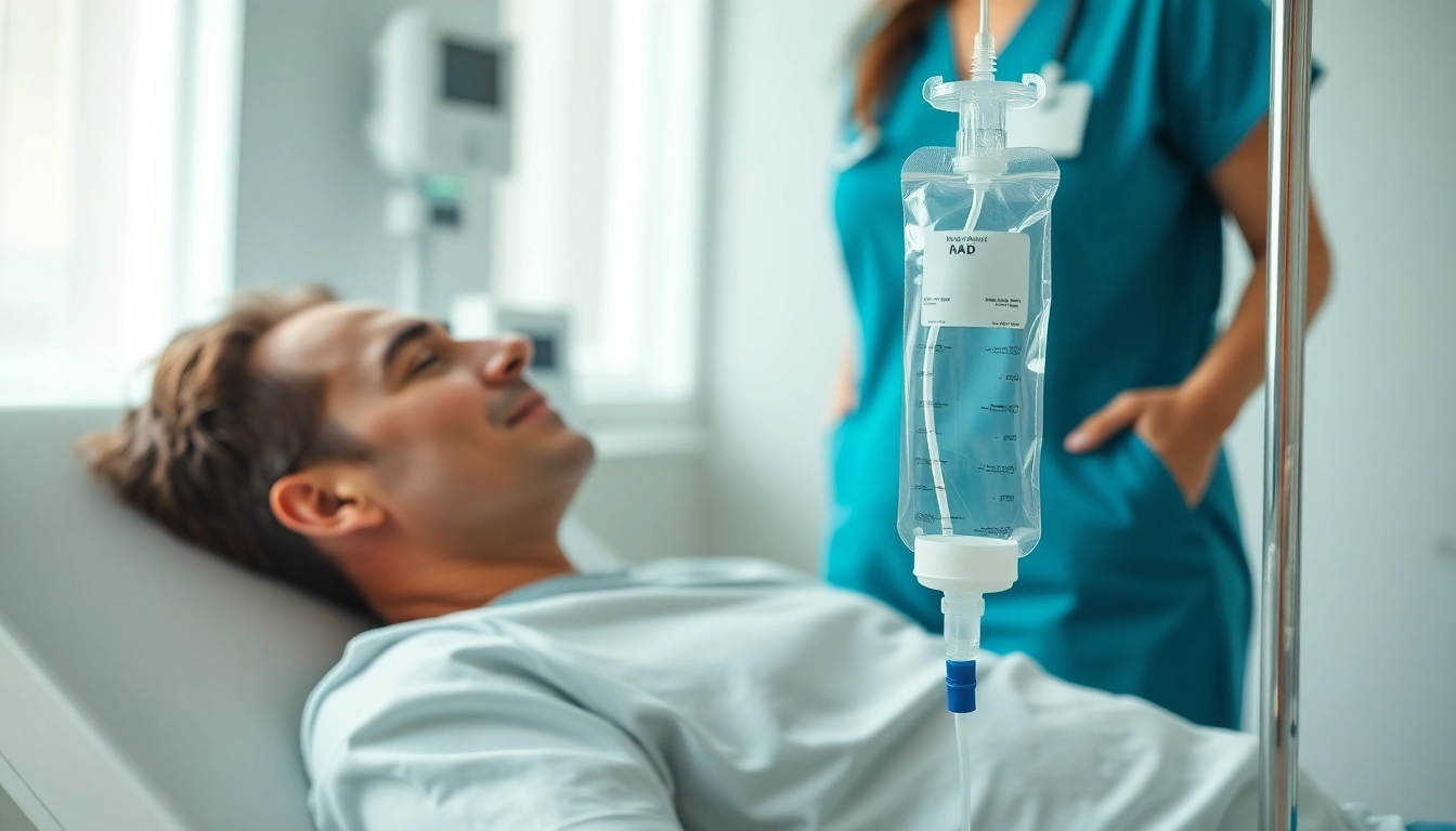 NAD IV therapy near me in a serene clinic with a patient receiving treatment.