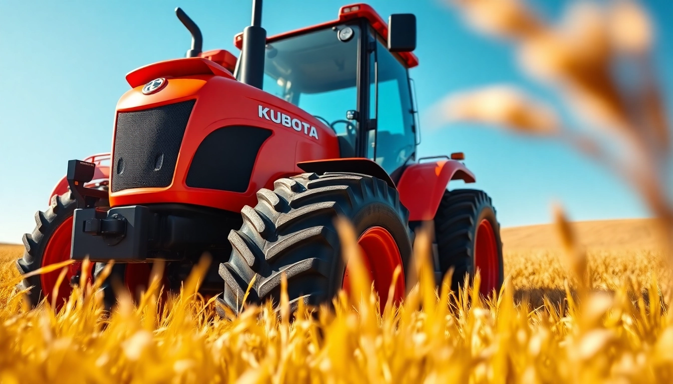 Kuboata Traktor in einem landwirtschaftlichen Umfeld, das seine Robustheit und Einsatzmöglichkeiten zeigt.