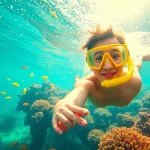 Snorkeler exploring vibrant coral reefs in Puerto Rico's crystal-clear waters.