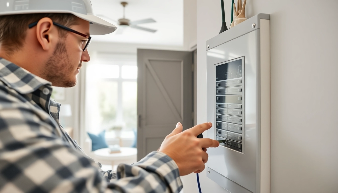 Electrician conducting an Electrical Panel Upgrade in a modern home setting.