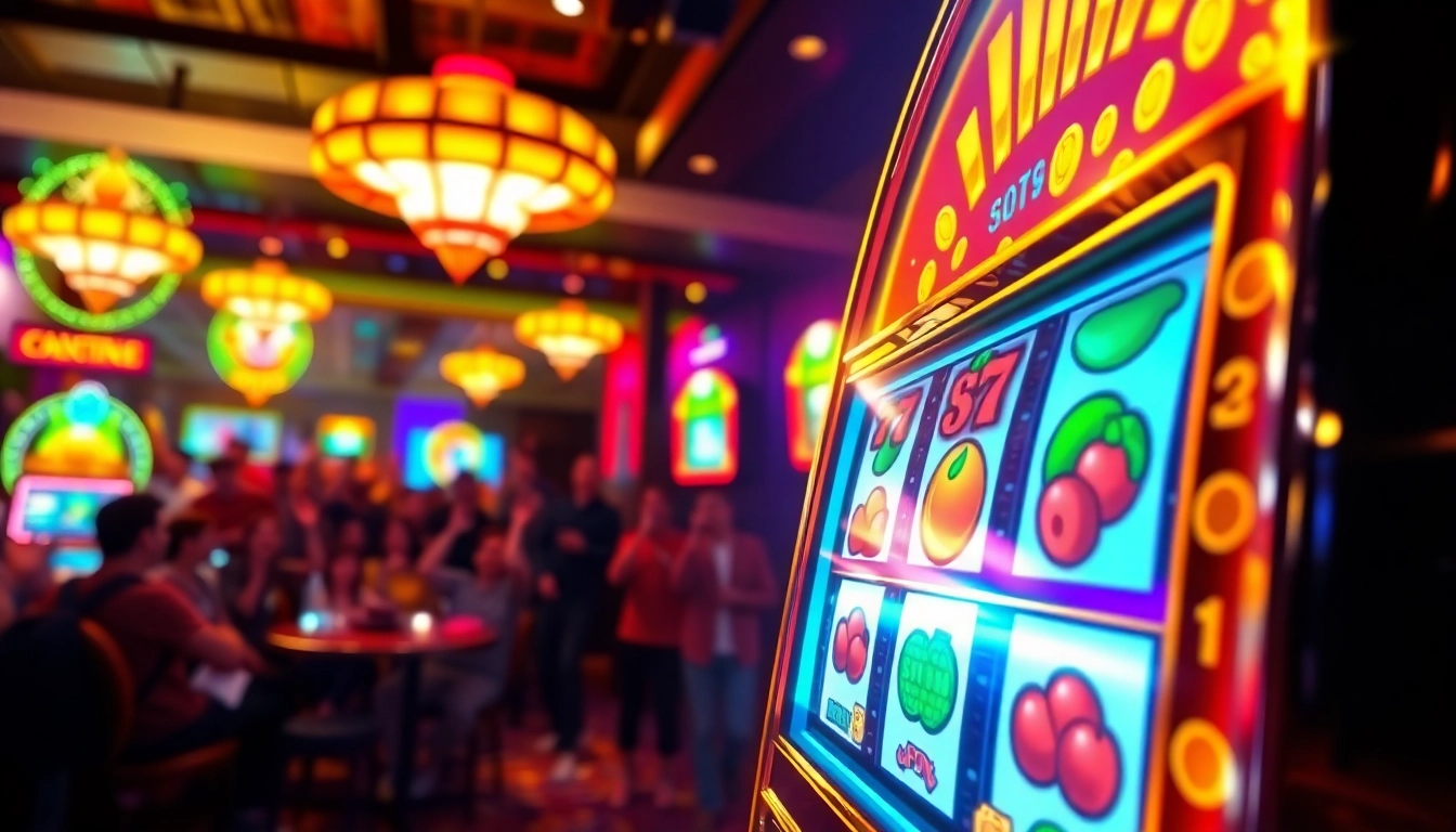 Mainkan game slot dengan simbol ceria dan jackpot di mesin slot yang mengilap.