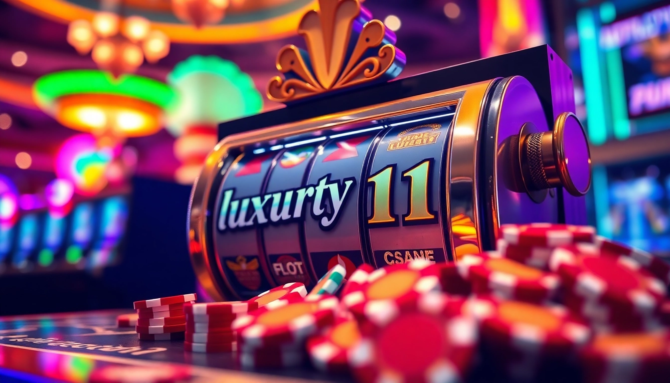 Menampilkan permainan luxury111 slot dengan suasana kasino yang mewah dan cerah.