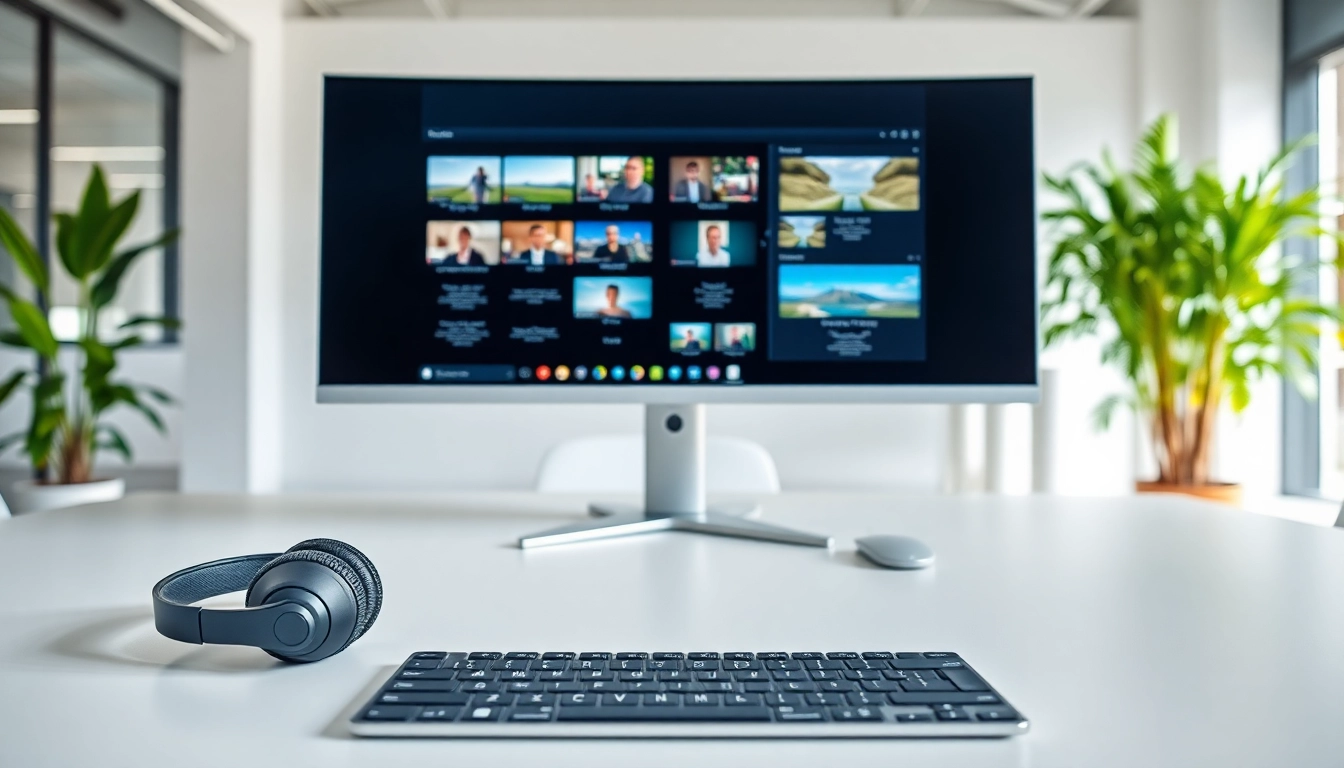 Experience the advanced features of a virtual desktop setup with a modern office backdrop.
