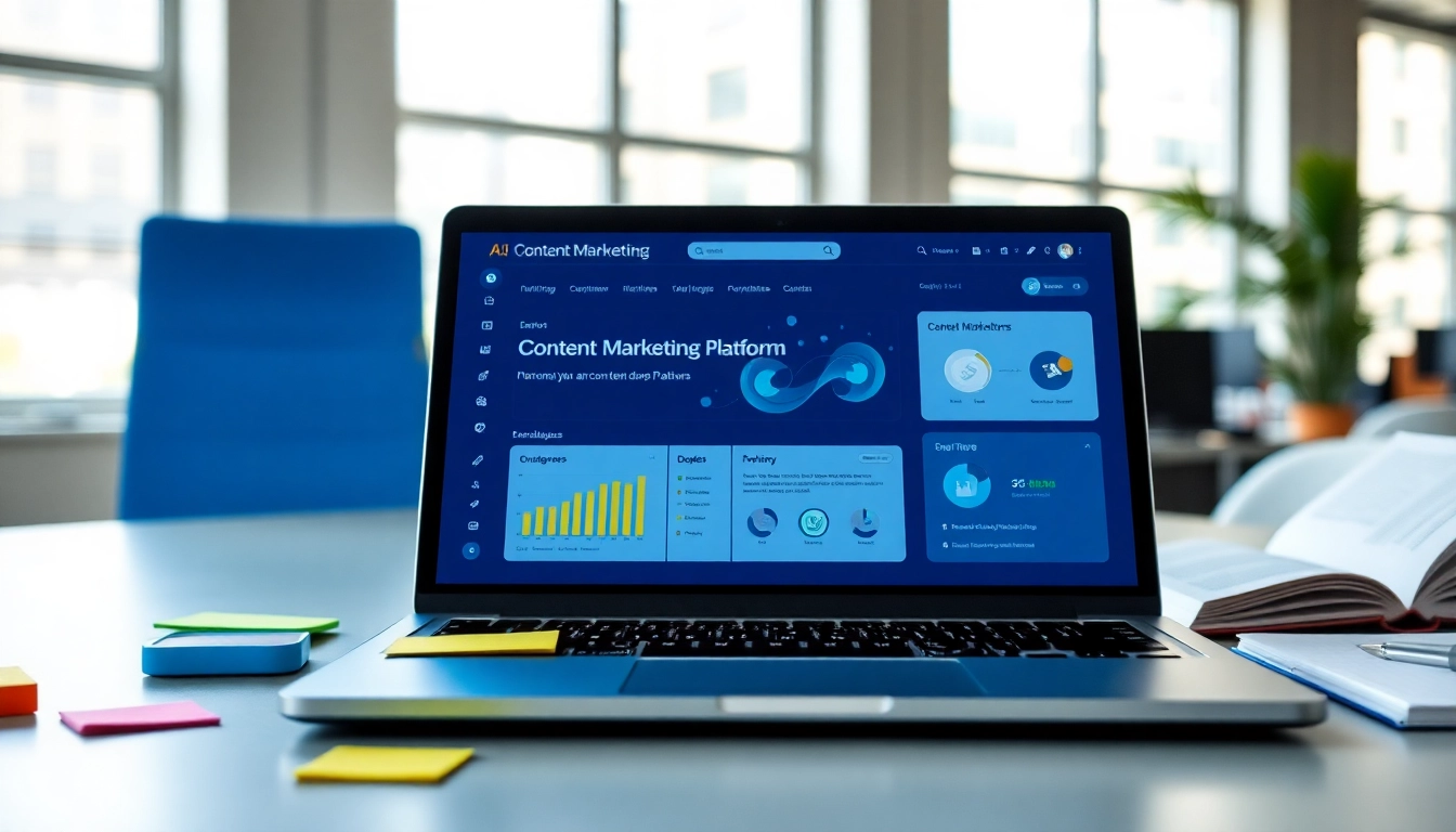 Showcasing an AI content marketing platform in a vibrant office setting, enhancing user engagement.