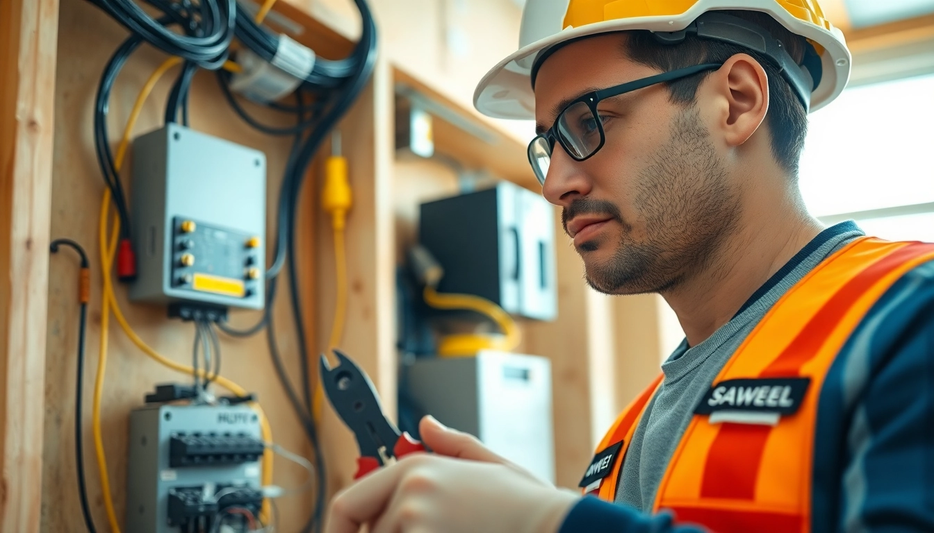 Electrical Contractor installing wiring in a modern home, demonstrating expertise and attention to detail.