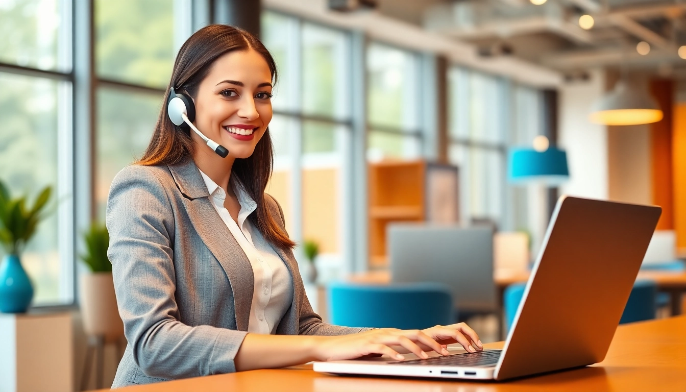 Receptionist professionally engaging in Phone Answering Calls at modern office setup.
