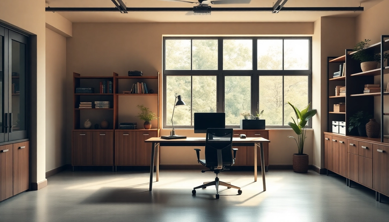 Elevated garage conversion Franklin TN designed into a modern home office, showcasing style and functionality.