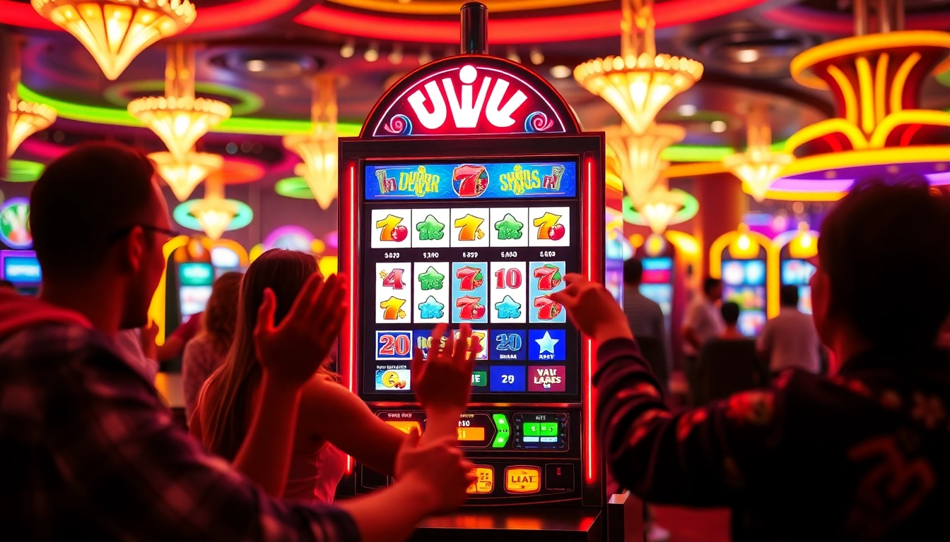 Aksi menarik pada mesin slot Dumdum 4D, menampilkan suasana kasino yang ceria.