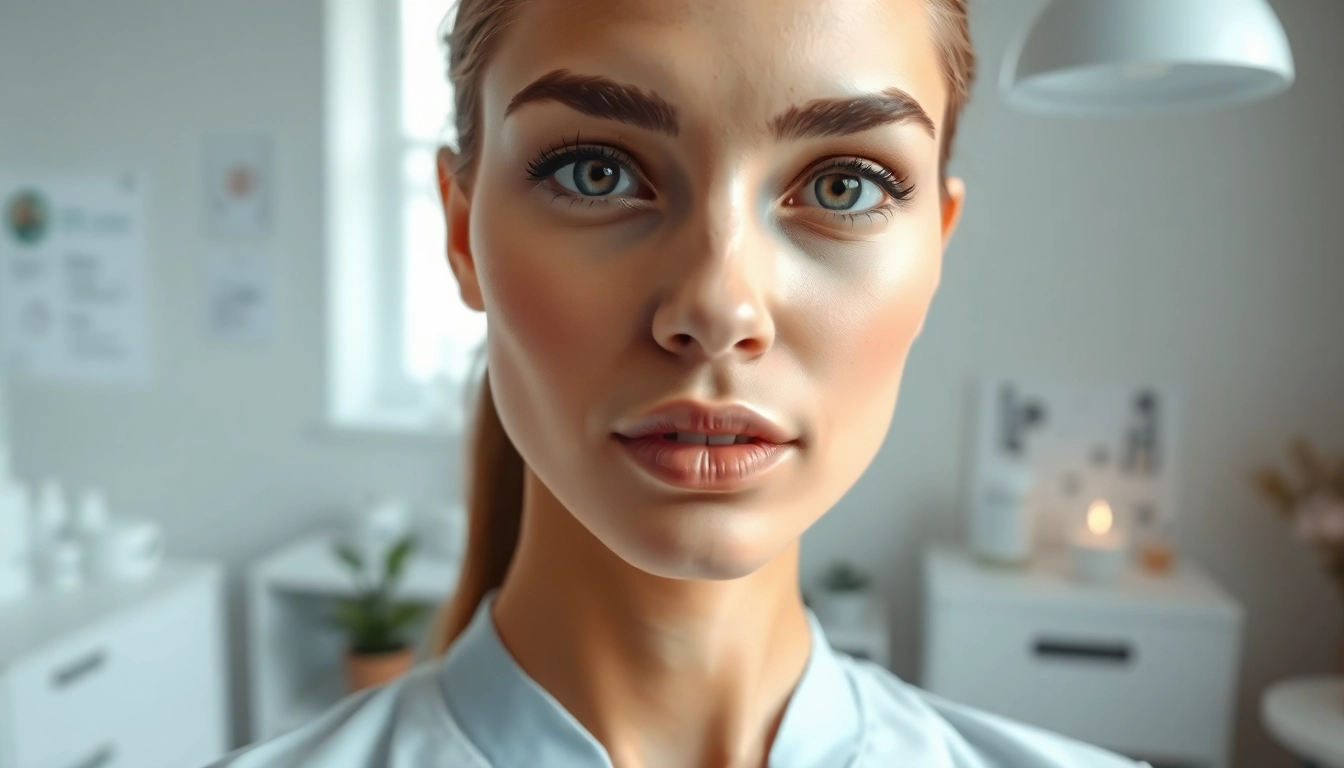 Show jawline contouring near me with a model highlighting a defined jawline in a serene clinic.