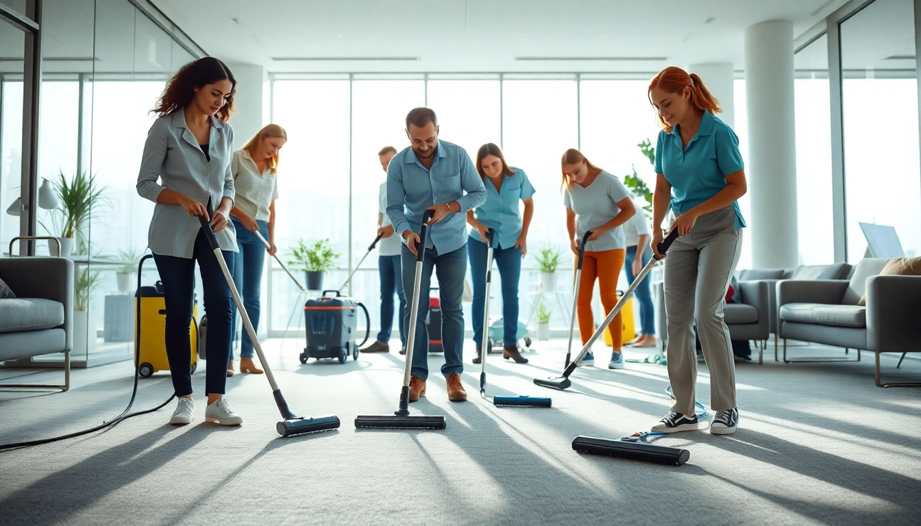 Commercial cleaning Melbourne team expertly cleaning an office space with natural light.