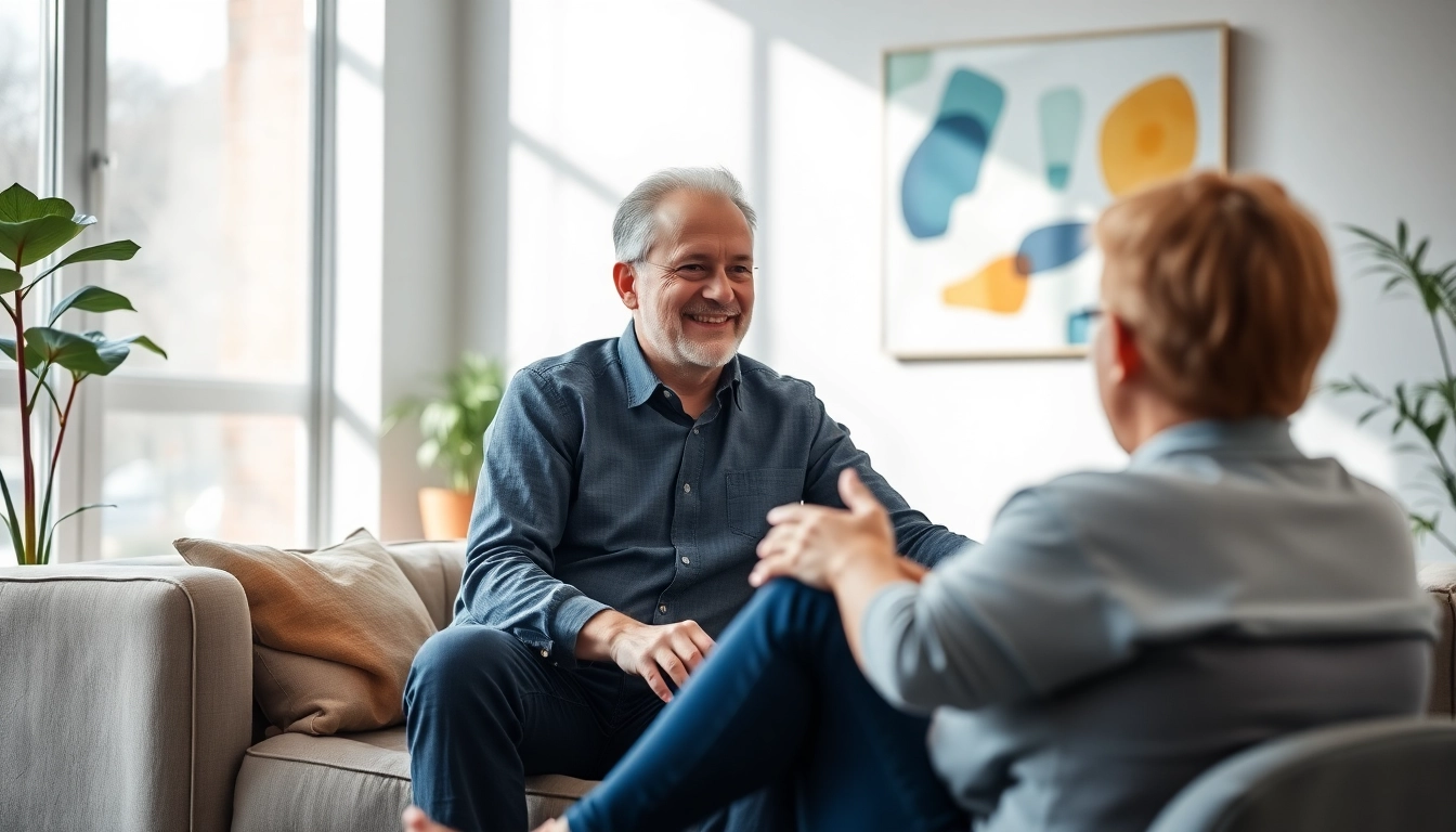 A welcoming attachment theory coach engaging with a client in a serene office setting.