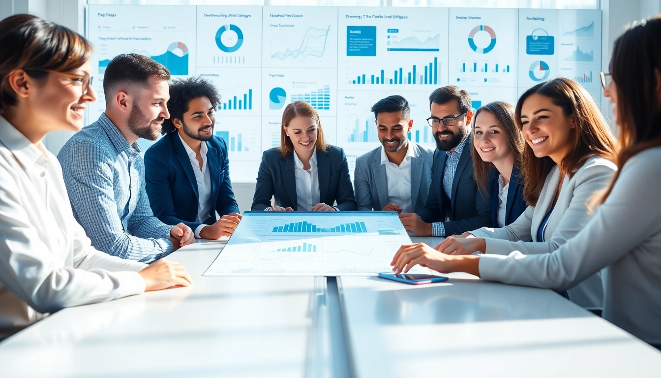 Visualize competitive intelligence analysis with a diverse team discussing market data and strategies.