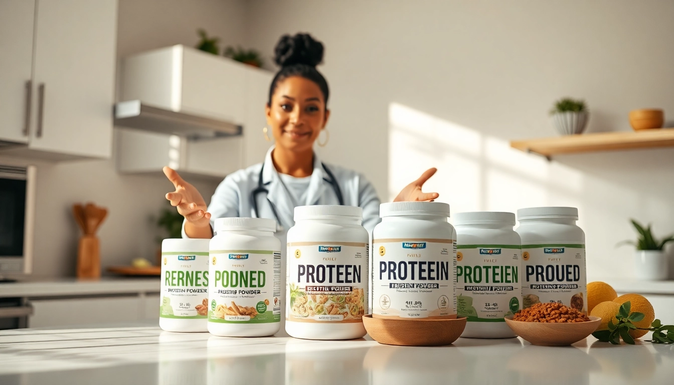Protein Powder çeşitlerini sergileyen sağlıklı bir mutfak ortamı.