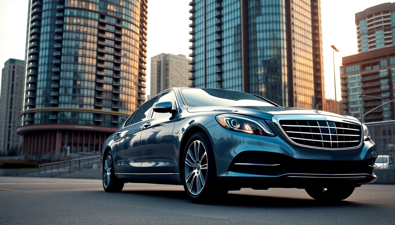 Experience premium car service Vancouver BC with a luxury sedan against the vibrant city skyline.