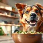 Dog enjoying dr marty pet food canada in a bright kitchen, showcasing health and happiness.