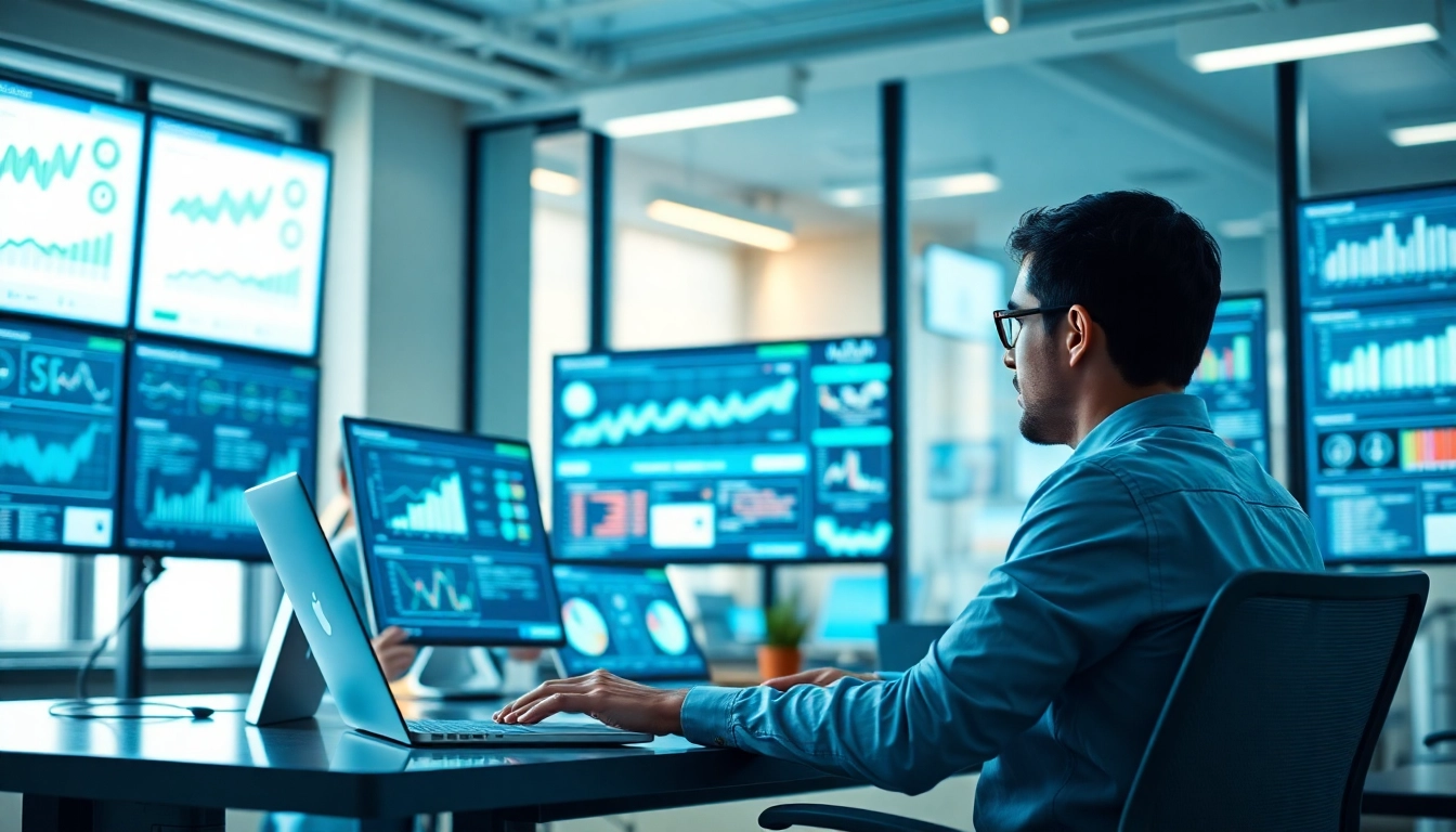 Engaging view of a digital marketer utilizing an AI content marketing platform for strategic insights.