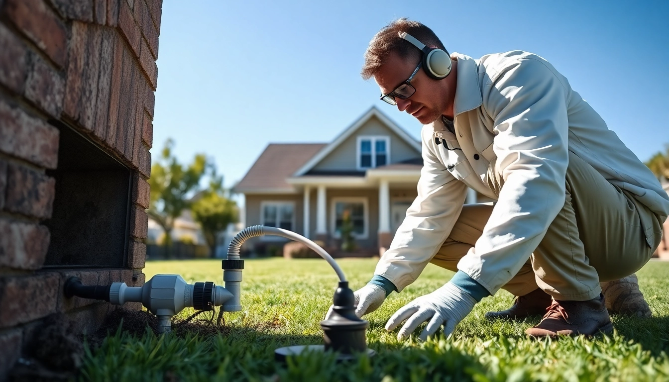 Technician refilling a termite reticulation system refills at a residential property.