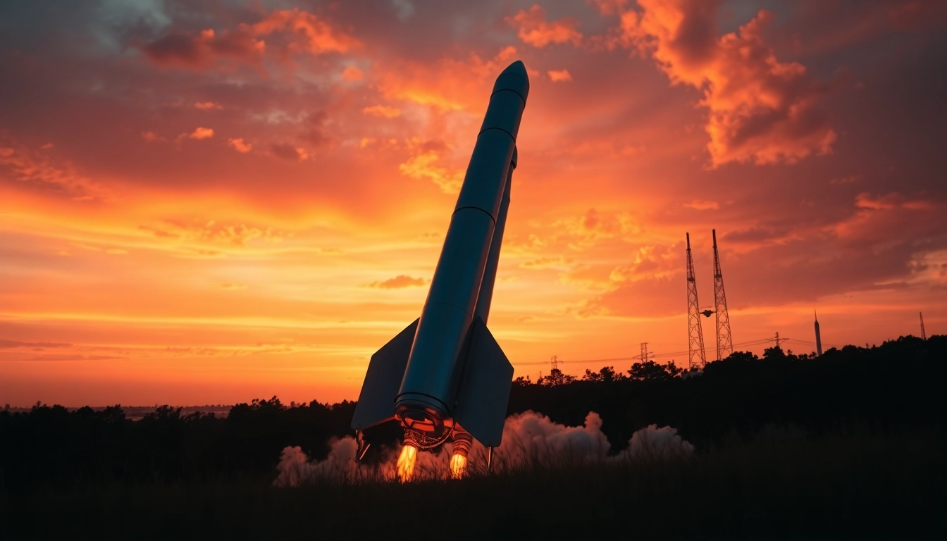 Launch of revenue rocket lab demonstrating innovation against a vibrant sunset backdrop.