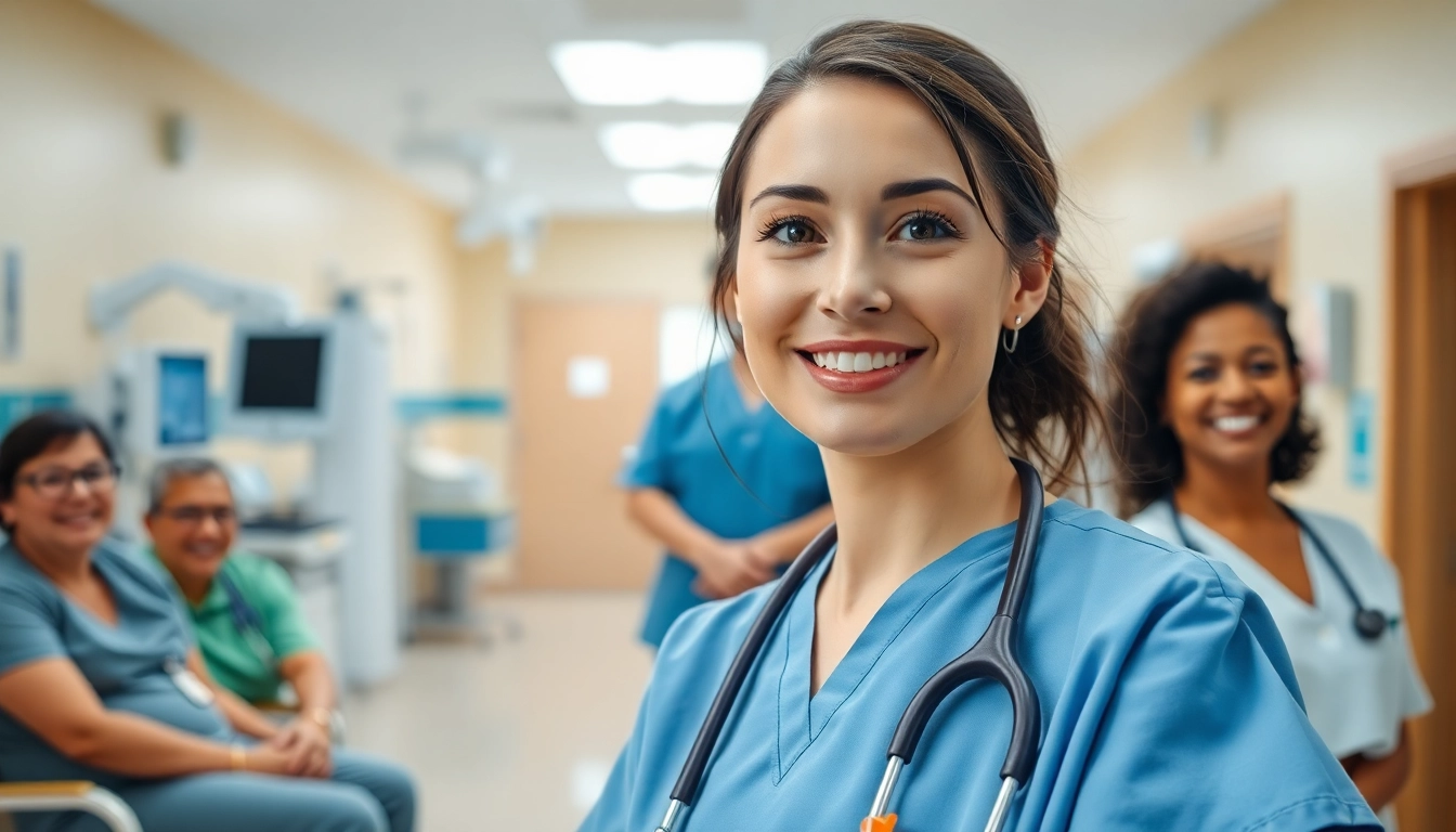 Highlighting the Alabama Board of Nursing, a dedicated nurse interacting with patients in a professional hospital environment.
