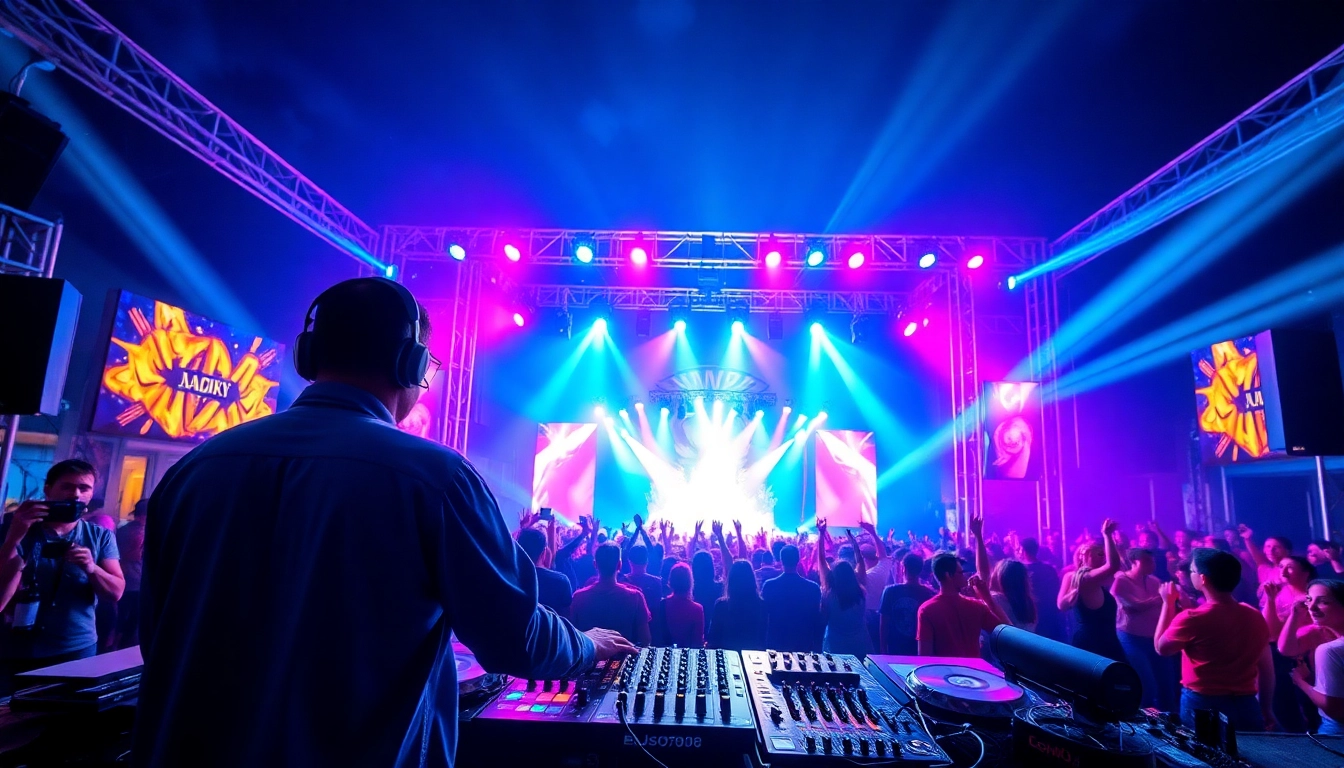 Capture the excitement of music promotion services at a lively DJ festival.