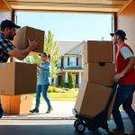 Professional movers Calgary efficiently loading boxes during a residential move.